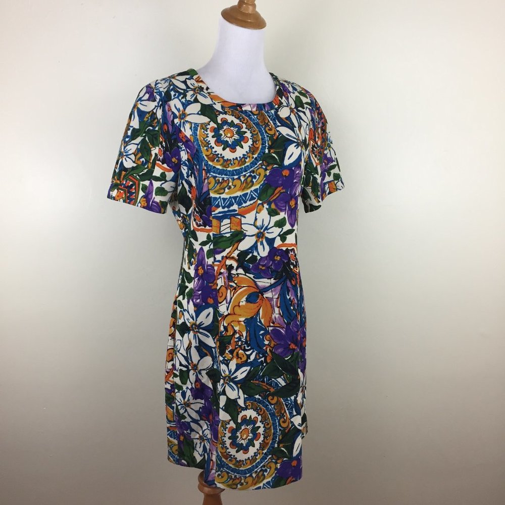 NWT I.MADELINE Multi-Color Floral Print Short Sleeve Lined Dress